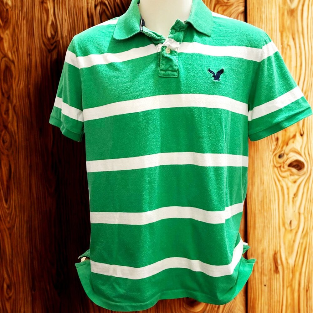 American Eagle Outfitters Green Striped Polo XL/TG